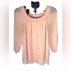 LC Lauren Conrad Peach Blouse with White Palm Tree Pattern X-Large